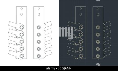 La cosse de câble du transformateur se connectant aux bornes du transformateur donne des illustrations vectorielles stylisées Illustration de Vecteur
