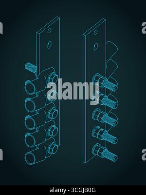Cosse de câble du transformateur se raccordant aux bornes du transformateur dessins isométriques illustration vectorielle stylisée Illustration de Vecteur