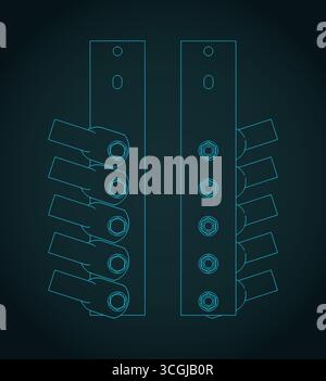 La cosse de câble du transformateur se connectant aux bornes du transformateur imprime une illustration vectorielle stylisée Illustration de Vecteur