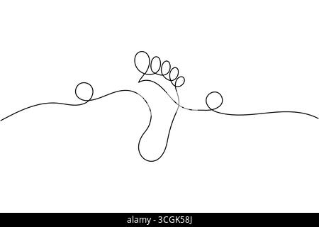 Art au trait unique d'un pied humain avec des lignes ondulées dessin au trait Illustration de Vecteur