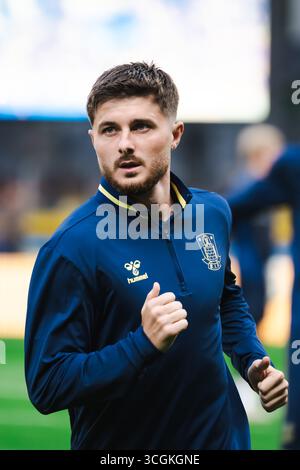 Broendby, Danemark. 28 août 2025. Marko Divkovic de Broendby IF se réchauffe pour le match de qualification de l'UEFA Conference League entre Broendby IF et Strasbourg au Broendby Stadion à Broendby. Crédit : Gonzales photo/Alamy Live News Banque D'Images