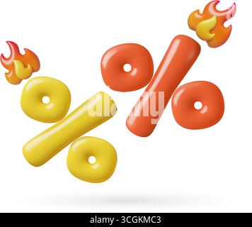 signe de pourcentage 3d avec la vente chaude de flamme brûlante et l'icône de concept de réduction Illustration de Vecteur