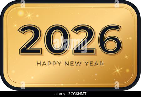 Carte dorée de luxe du nouvel an 2026. Carte de voeux pour la Saint-Sylvestre. Carte de vœux festive de luxe. Réaliste nouvel an 2026 Illustration de Vecteur