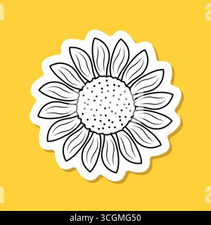Icône d'autocollant de tournesol dans le style linéaire de trait. Illustration vectorielle de flore sur fond isolé. Concept d'affaires de signe de tournesol. Illustration de Vecteur