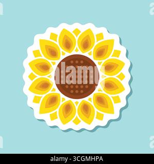 Icône autocollant coloré tournesol dans un style plat. Illustration vectorielle de flore sur fond isolé. Concept d'affaires de signe de tournesol. Illustration de Vecteur
