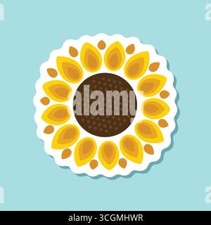 Icône autocollant coloré tournesol dans un style plat. Illustration vectorielle de flore sur fond isolé. Concept d'affaires de signe de tournesol. Illustration de Vecteur