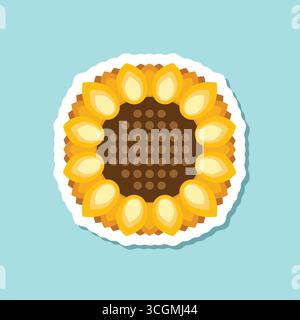 Icône autocollant coloré tournesol dans un style plat. Illustration vectorielle de flore sur fond isolé. Concept d'affaires de signe de tournesol. Illustration de Vecteur