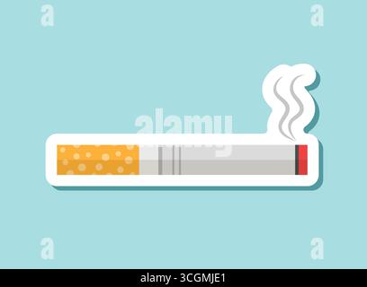 Icône d'autocollant de cigarette dans un style plat. Illustration vectorielle fumante sur fond isolé. Concept d'affaires de signe de tabac. Illustration de Vecteur