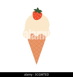 crème glacée vanille dans un cône de gaufre avec fraise-illustration vectorielle Illustration de Vecteur