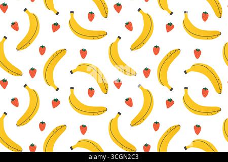 motif de fruits sans couture d'été avec banane et fraise, parfait pour les vêtements sur le thème de l'été, la décoration, l'emballage, les articles de papeterie et les salutations Illustration de Vecteur