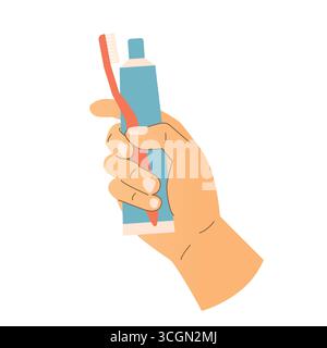 main tenant brosse à dents et dentifrice - illustration vectorielle Illustration de Vecteur