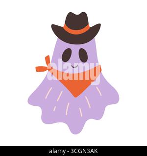 Cute Cowboy Ghost Cartoon illustration d'Halloween Illustration de Vecteur