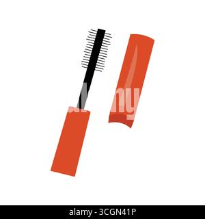 Illustration vectorielle minimaliste de tube de mascara ouvert avec brosse, isolé. Illustration de Vecteur