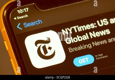Application d'actualités New York Times dans l'App Store d'Apple Banque D'Images