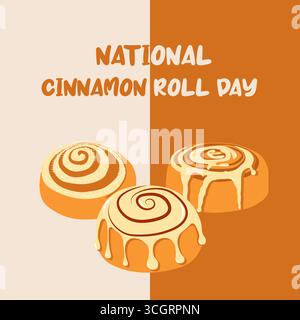 Bannière d'automne pour le jour national du rouleau de cannelle dans un style plat. Illustration vectorielle dessinée à la main pour cartes, médias sociaux Illustration de Vecteur
