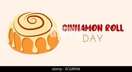 Bannière saisonnière pour la journée nationale du rouleau à la cannelle dans un style plat. Pain à la cannelle dessiné à la main pour les bannières d'automne et les publications sur les médias sociaux Illustration de Vecteur