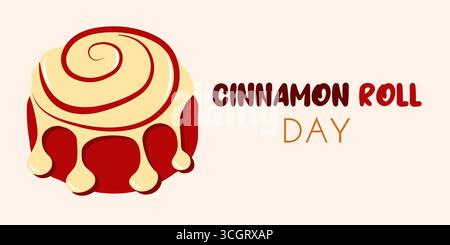Bannière d'automne pour le jour national du rouleau de cannelle dans un style plat. Illustration vectorielle dessinée à la main pour cartes, médias sociaux Illustration de Vecteur