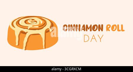 Carte de saison avec petit pain pour le jour national du rouleau à la cannelle en coupe plate. Illustration vectorielle dessinée à la main pour les bannières d'automne et les publications de médias sociaux Illustration de Vecteur