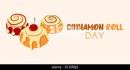 Bannière saisonnière pour la journée nationale du rouleau à la cannelle dans un style plat. Petits pains à la cannelle dessinés à la main pour les bannières d'automne et les publications sur les médias sociaux Illustration de Vecteur