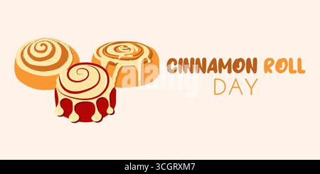 Bannière d'automne pour le jour national du rouleau de cannelle dans un style plat. Illustration vectorielle dessinée à la main pour cartes, médias sociaux Illustration de Vecteur