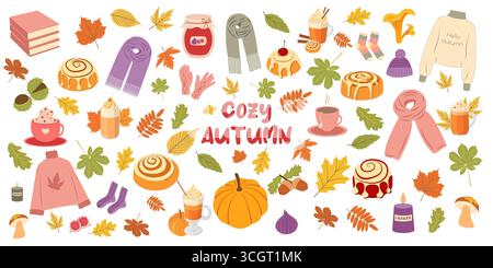 Automne grand ensemble avec des éléments confortables Illustration de Vecteur