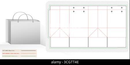 Maquette 3D emballage de sac en papier modèle découpé pour sac à provisions, compartiments de produits conceptions uniques, porte-paquet conceptuel minimaliste Illustration de Vecteur