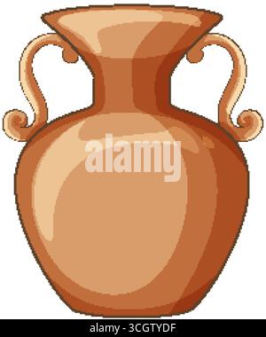 Illustration vectorielle d'un vase en argile brune avec poignées ornées, couleurs plates, ombrage simple Illustration de Vecteur