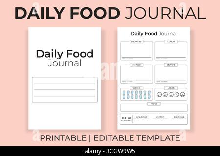 Un modèle imprimable de journal alimentaire quotidien Illustration de Vecteur