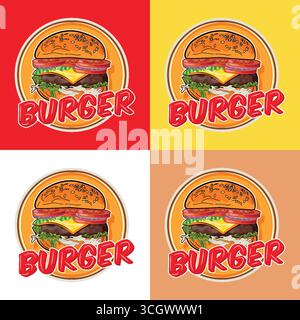 Hamburger avec style Vintage et belle couleur Illustration de Vecteur