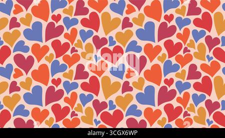 Modèle sans couture avec différentes formes de coeur dans un style ludique et décoratif. Design romantique et créatif pour textile, emballage, papier peint, papeterie Illustration de Vecteur