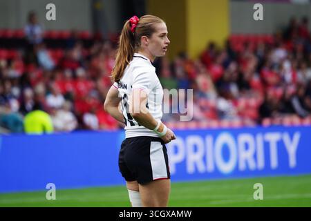 Salford, Angleterre, 30 août 2025. Lisa Neumann joue pour le pays de Galles contre le Canada dans la Coupe du monde de rugby féminin au Salford Community Stadium, Manchester. Crédit : Colin Edwards/Alamy Live News Banque D'Images