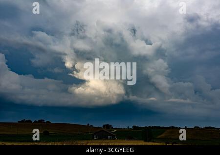 Nuages orageux sombres au-dessus du champ de blé. Panorama carré de deux photos 20 Banque D'Images