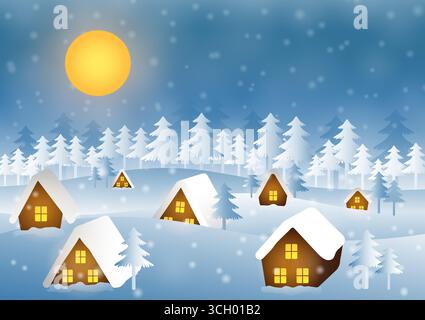 Village en paysage d'hiver. Illustration vectorielle. Illustration de Vecteur