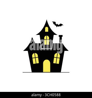 Silhouette de maison hantée avec une chauve-souris une illustration vectorielle de thème Halloween Illustration de Vecteur