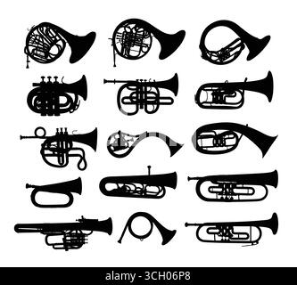 Définir des silhouettes d'instruments de musique à vent. Illustration de Vecteur