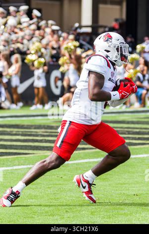 30 août 2025 : Ball State Running Back en tant que Ashley (9 ans) revient lors d'un match de football NCAA entre les Cardinals de Ball State et les Purdue Boilermakers au Ross-Ade Stadium à West Lafayette, Indiana. John Mersits/CSM Banque D'Images
