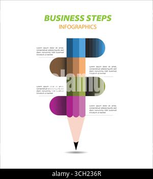 Infographie crayon créative visualisant le succès des étapes de l'entreprise avec une présentation de données de segments colorés Illustration de Vecteur