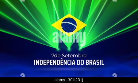 7 septembre, jour de l'indépendance du brésil. Spectacle de lumière laser du drapeau brésilien. Fête nationale. Faisceaux laser, dj Light Party. Carte de voeux vectorielle. Illustration de Vecteur