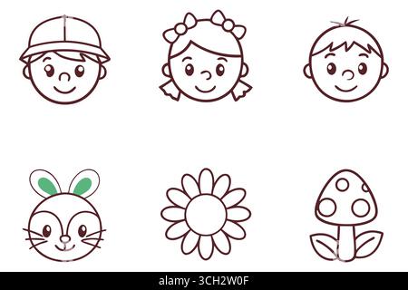 Collection d'animaux de dessins animés mignons et d'éléments de la nature Illustration de Vecteur