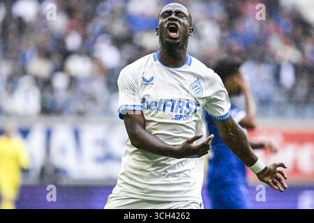 Gand, Belgique. 31 août 2025. Carlos Forbs du Club réagit lors d'un match de football entre KAA Gent et Club Bruges, dimanche 31 août 2025 à Gand, le jour 6 de la première division 'Jupiler Pro League' 2025-2026 du championnat belge. BELGA PHOTO TOM GOYVAERTS crédit : Belga News Agency/Alamy Live News Banque D'Images