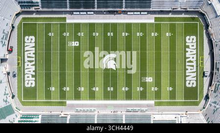 Une vue aérienne du stade Spartan de l'université d'État du Michigan, domicile de l'équipe de football des Spartans qui participe à la conférence Big Ten de la NCAA. Banque D'Images