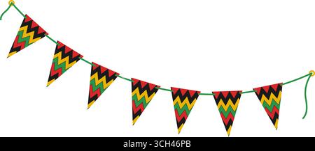 Guirlande Pennant triangulaire sur corde dans l'élément de conception Pan African Traditional Colors Kwanzaa Holiday. Illustration vectorielle isolée Kwanzaa cartes thématiques de voeux Party invitation bannière, dépliant, étiquette, étiquette Illustration de Vecteur
