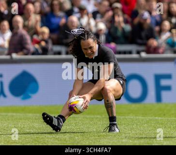 Exeter, Royaume-Uni. 31 août 2025. Portia Woodman-Wickliffe de Nouvelle-Zélande scores Try New Zealand Women v Japan Women Women Women Rugby World Cup Pool Sandy Park Exeter Sunday31, August,2025Sandy Park, Copyright Credit : Martin Edwards/Alamy Live News Banque D'Images
