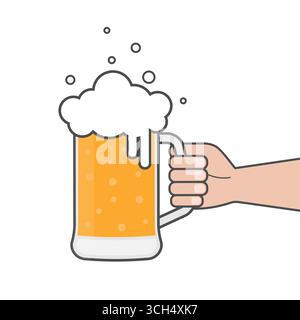 Verre de bière à la main, tasse de bière illustration vectorielle isolée. Illustration de Vecteur