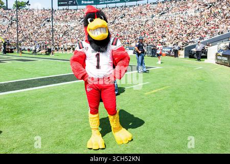 30 août 2025 : mascotte de Ball State lors d'un match de football NCAA entre les Cardinals de Ball State et les Purdue Boilermakers au stade Ross-Ade à West Lafayette, Indiana. John Mersits/CSM Banque D'Images