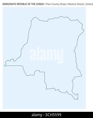 Carte du pays de plaine du DR Congo. Détails moyens. Style de contour. Forme de la RD Congo. Illustration vectorielle. Illustration de Vecteur