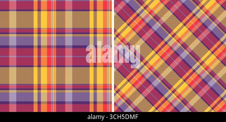 Motif tartan sans coutures éclatant. Deux textures colorées à carreaux géométriques. Idéal pour les dessins textiles, les arrière-plans ou un style classique. Illustration de Vecteur