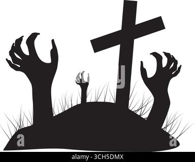 Silhouette Zombie mains sortant du sol Illustration de Vecteur
