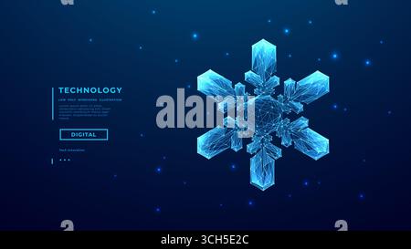 Flocon de neige bleu numérique sur un fond de technologie. Joyeux Noël Illustration de Vecteur