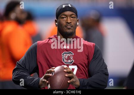 31 août 2025 : les Gamecocks de Caroline du Sud Running Back Oscar Adaway III (27) se réchauffent avant le match de lancement de l'Aflac 2025 contre les Virginia Tech Hokies au Mercedes-Benz Stadium d'Atlanta, Géorgie. (Scott Kinser/CSM) Banque D'Images